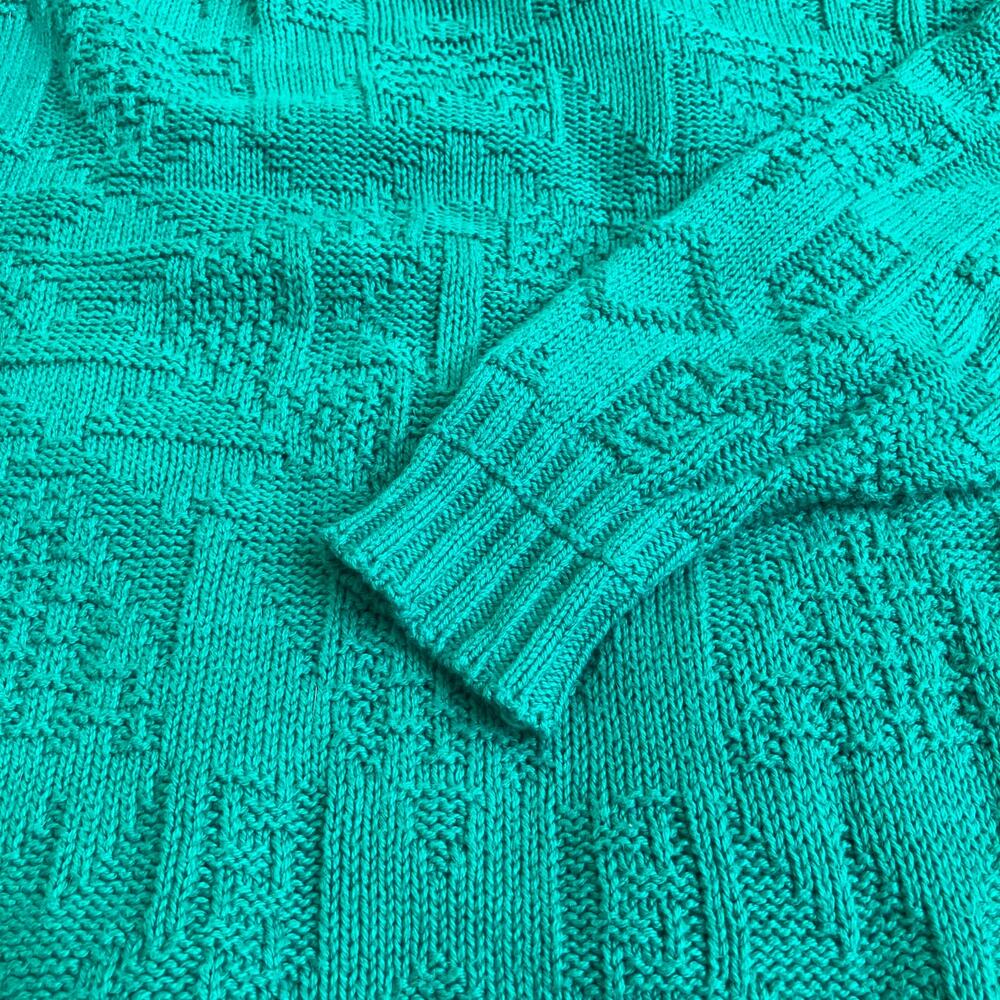 VTG Lake Harmony Sweater M Green Textured Knit Crewneck USA Made Cotton Preppy - Picture 9 of 10